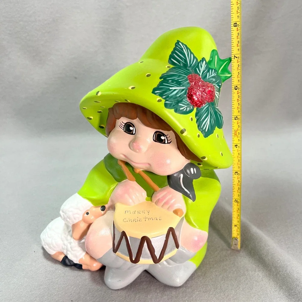 VTG Little Drummer‎ Boy Hobby Ceramic Christmas Figurine Chartreuse Hand Painted